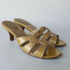 Cole Haan Slide Sandals Gold Kitten Heel Size 9.5